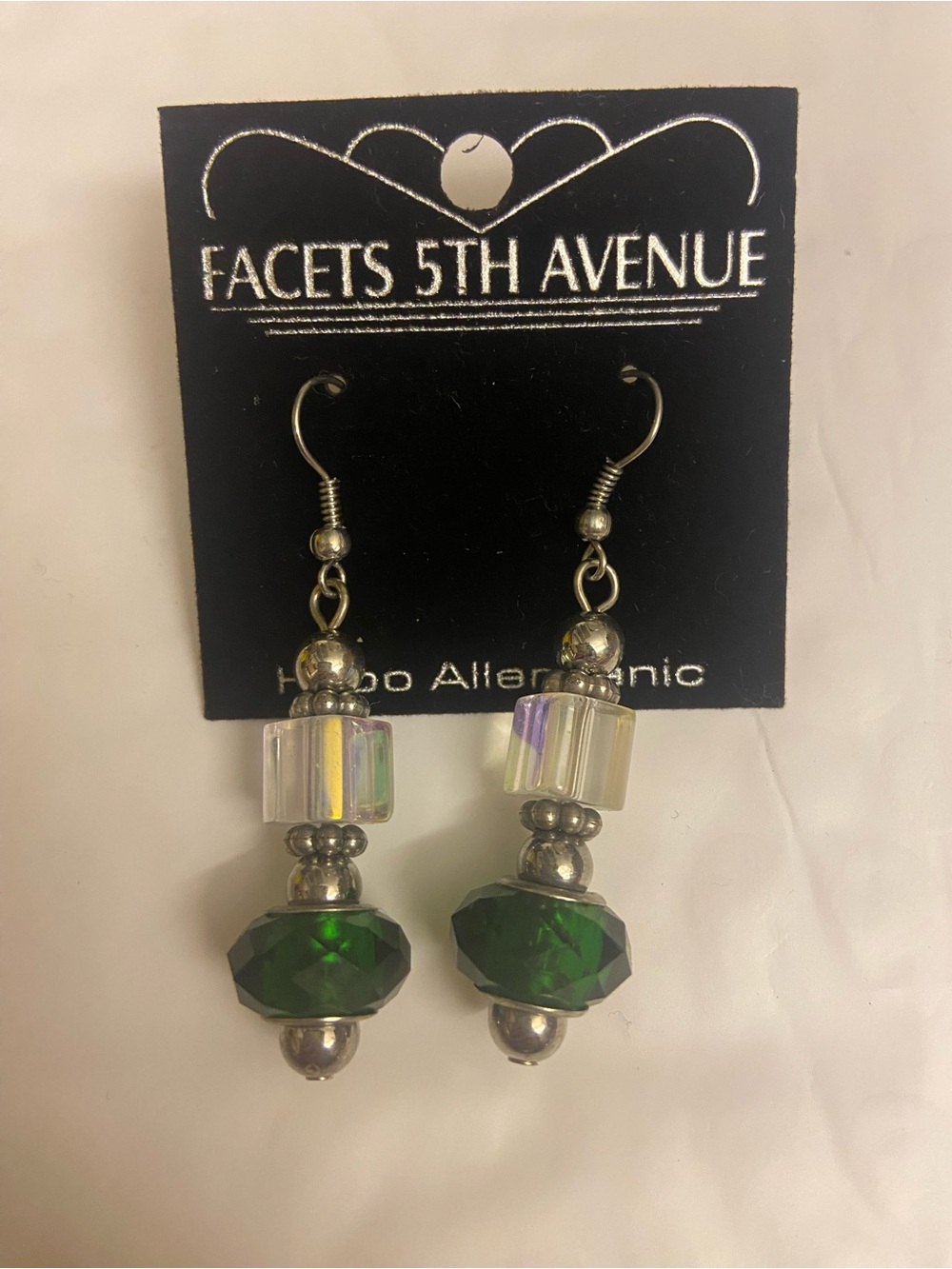 FACETS 5TH AVENUE Iridescent & Emerald Green Beaded Drop Earrings
